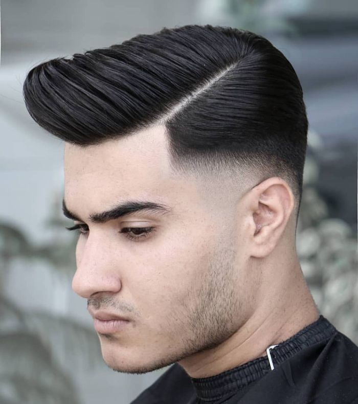 Low Bald Fade with Comb Over and Hard Part