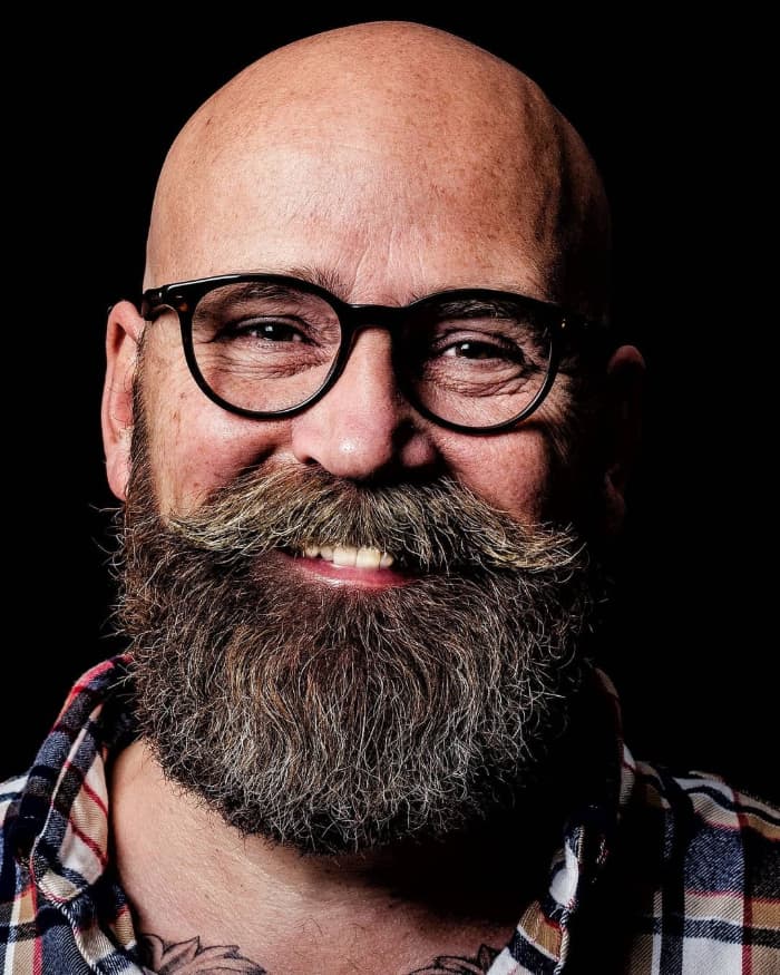 Bald Head Beard and Glasses