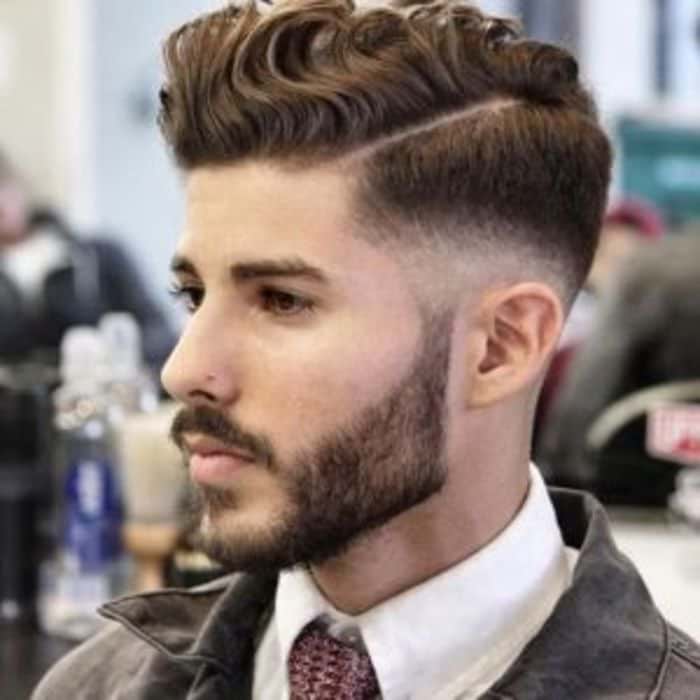 Wavy Pomp and Fade short haircut