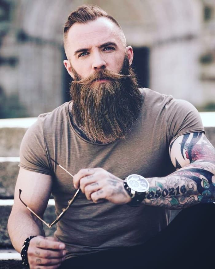 High Fade Combover + Long Beard