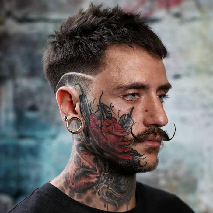 Hipster Hard Part Haircut with Mustache