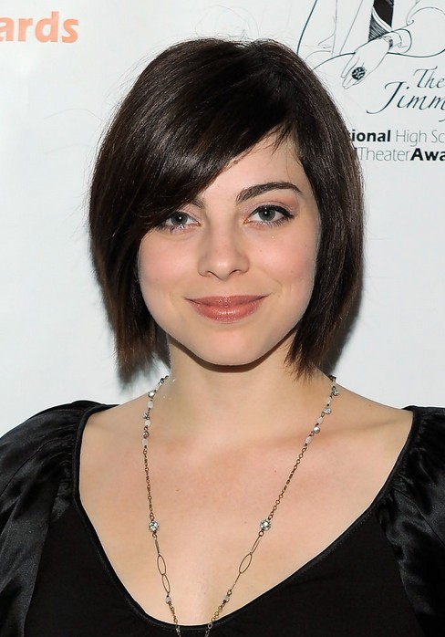 Short Black Straight Bob Haircut with Side Sweep Bangs - Krysta Rodriguez Haircuts