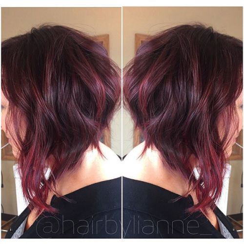 Inverted Messy Purple Bob Hairstyle