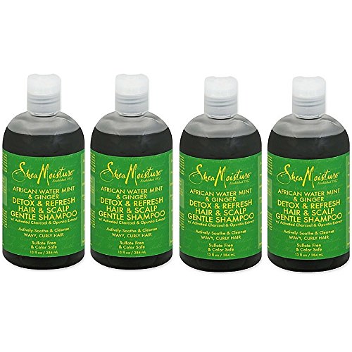 Shea Moisture African Water Mint & Ginger Detox Hair & Scalp Gentle Shampoo for Unisex (4 pack)