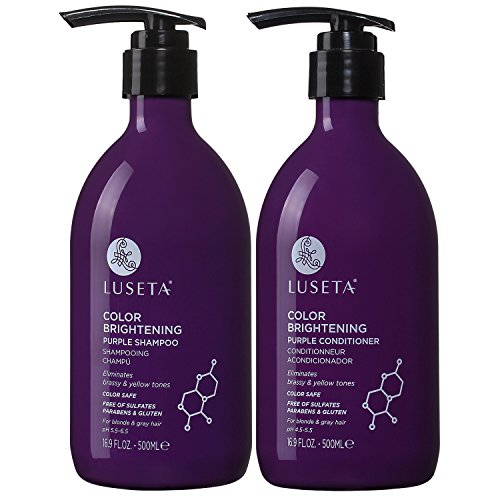 Luseta Color Brightening Purple Shampoo and Conditioner Set for Blonde and Gray Hair, Infused with Cocos Nucifera Oil to Help Nourish, Moisturize and Condition Hair, 2x16.9oz