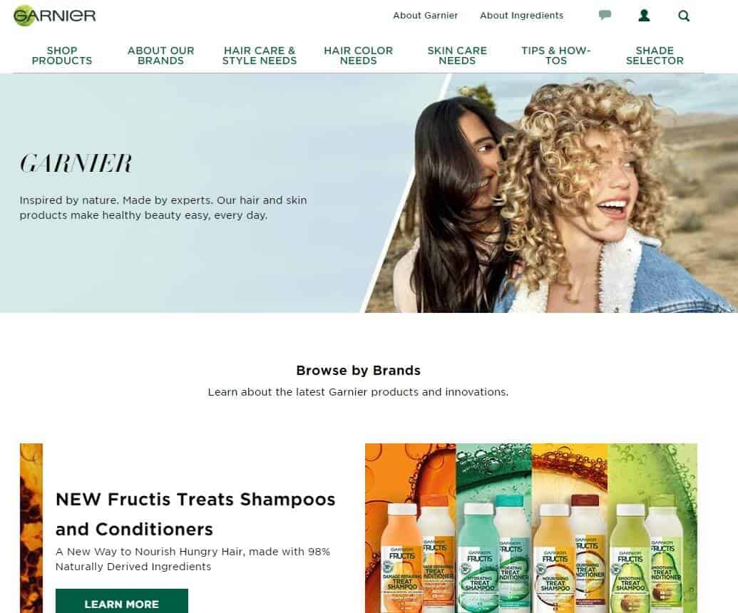 Garnier homepage screenshot.