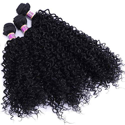 Kinky Curly Synthetic Hair Weave 3 Bundles 16 18 20 Inches Black Synthetic Hair Weft Extensions High Temperature Heat Resistant Fiber