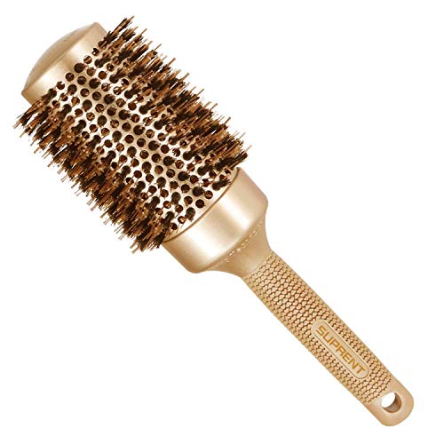 Round Brush SUPRENT Round Brush with Natural Boar Bristles,Nano Thermic Ceramic Coating & Ionic Roller Hairbrush for Blow Drying, Curling&Straightening, Volume&Shine (3.3" & Barrel 2")