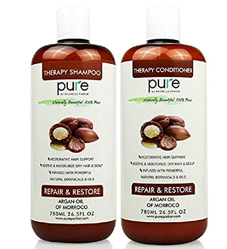 PURE Shampoo and Conditioner Set, HUGE 26.5 oz. Each Extra Strength Formula with Keratin & Dead Sea Minerals, Moisturizes Dry & Damaged Hair (Argan Oil Shampoo & Conditioner)