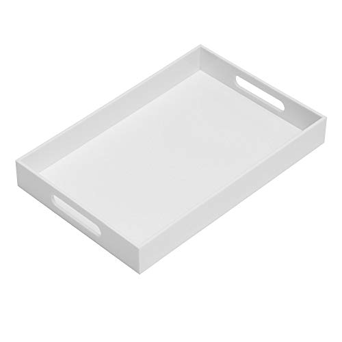 Glossy White Sturdy Acrylic Serving Tray with Handles-10x15Inch-Serving Coffee,Appetizer,Breakfast,Butler-Kitchen Countertop Tray-Makeup Drawer Organizer-Vanity Table Tray-Ottoman Tray-Decorative Tray