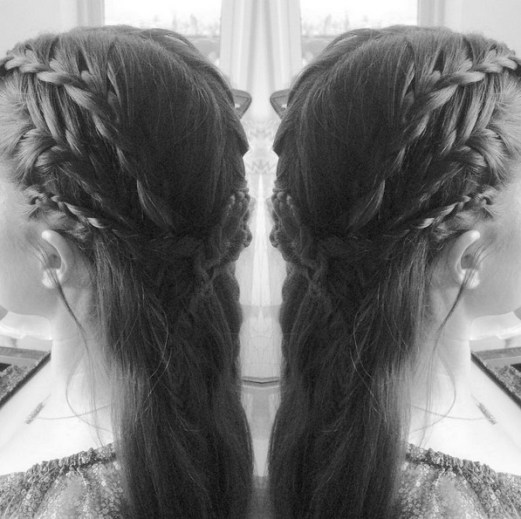 waterfall braid with a french fishtail and made a braided barrette in the back