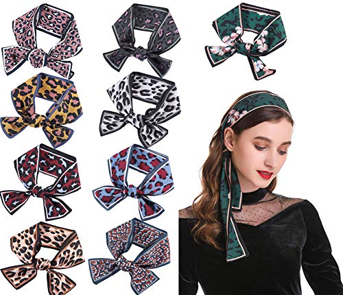 FYLuoke Headband Satin Silk Headwrap Bandana Head Hair Scarf for Women Handbag Handle Wrap Ribbon Hair Accessory (Leopard)