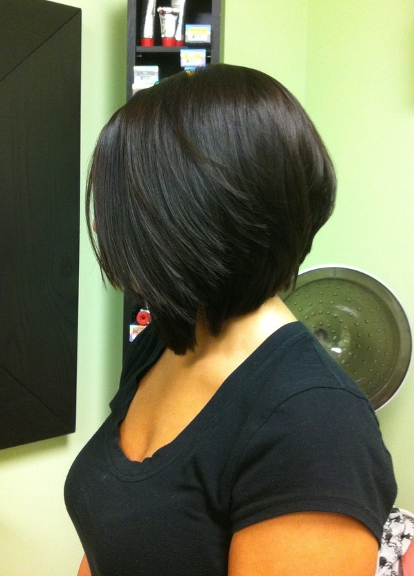 Side view of Black Angled Bob Haircut