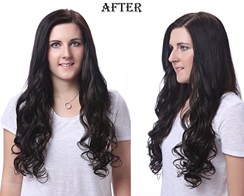 OneDor 20" Curly Full Head Clip in on Synthetic Hair Extensions 7pcs 140g (1B-Off Black)