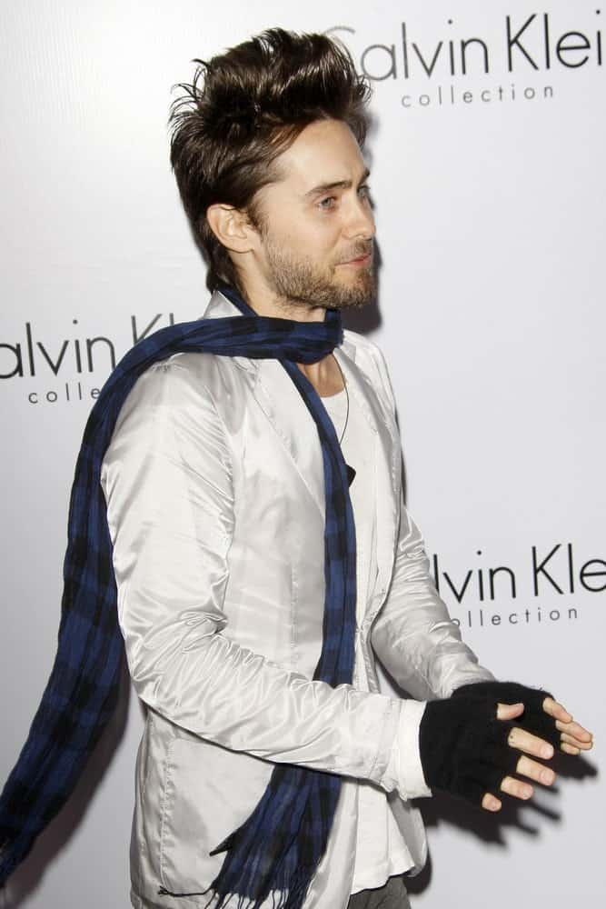 Jared Leto pulled off a long top quiff at the Calvin Klein collection and LOS ANGELES NOMADIC DIVISION Present a Celebration of L.A. ARTS MONTH on January 28, 2010.