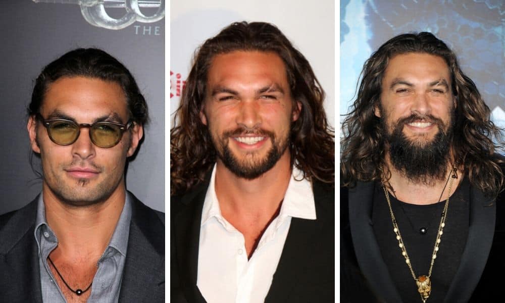 Jason Momoa with beard, with trim beard and with long beard