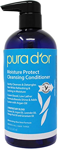 PURA D’OR Moisture Protect Cleansing Conditioner - Detangles & Restores Hair with Argan Oil, Lavender & Other Natural Ingredients, Sulfate Free, All Hair Types, Men & Women, 16 oz (Packaging may vary)