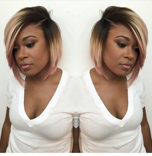 Trendy short angled ombre bob hairstyle for black women