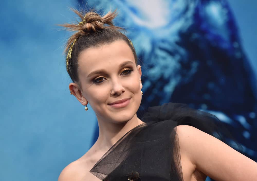 Millie Bobbie Brown with upstyle hair