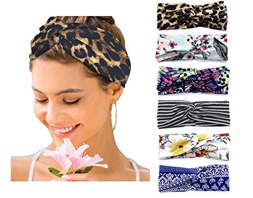 6 Pack Women's Headbands Boho Floral Print Turban Head Wrap Hair Bands (Set 3)