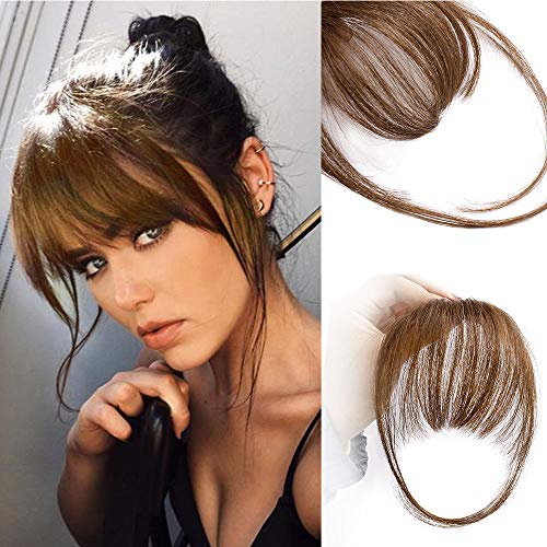 AISI QUEENS Clip in Bangs Real Human Hair Medium Brown Bangs One Piece Clip in Fringe Hair Extensions for Women