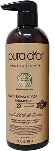 PURA D'OR Professional Grade Shampoo Anti-Hair Thinning 2X Concentrated Actives for Maximum Results, with Natural Ingredients, Clinically Tested, Sulfate Free, Men & Women, 16 Fl Oz