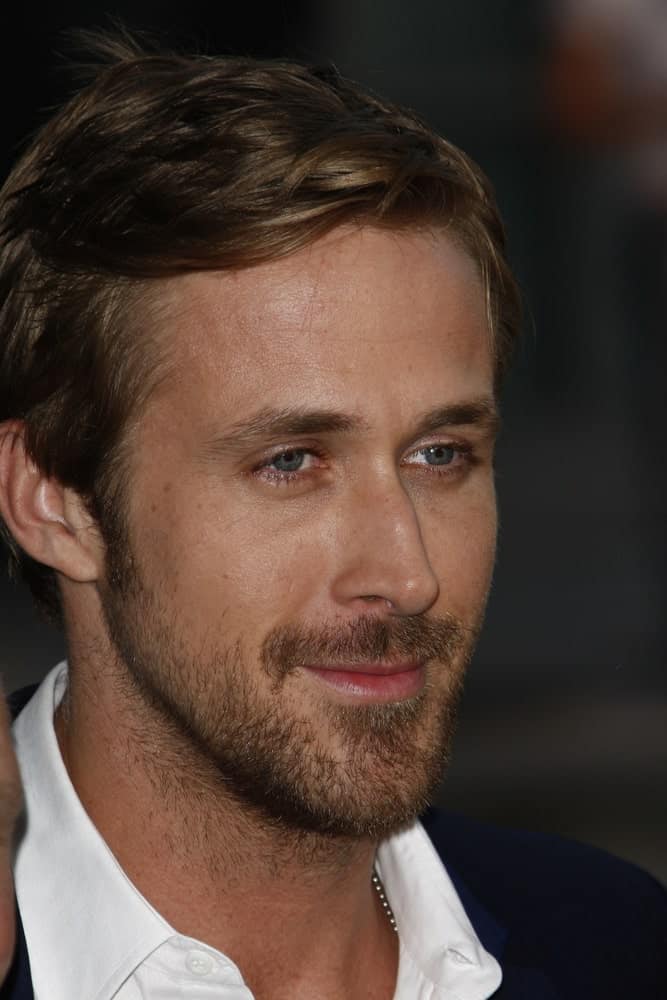 Ryan Gosling's handsome features are emphasized by his side-parted dark hairstyle at the 'Drive' premiere during the 2011 Los Angeles Film Festival at Regal Cinemas L.A. Live in Los Angeles, California on June 17, 2011.