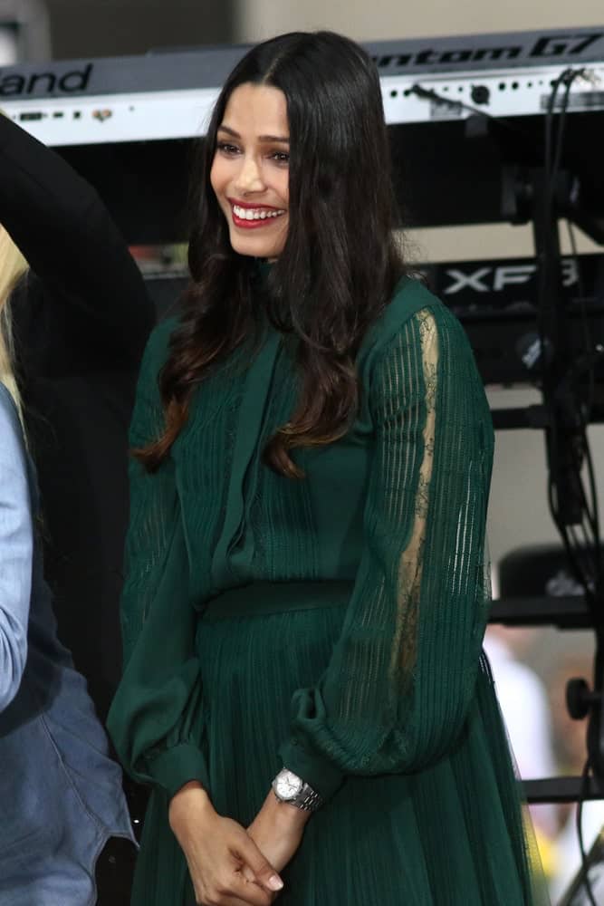 Freida Pinto participated in The International Day of The Girl celebration on the NBC "Today" show last October 11, 2018 in New York City. She was wearing a sweet green dress and her raven hair was loose and highlighted.