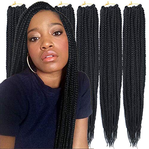 3X Box Braids Crochet Hair(color 1#,24 inch,6 bundles,20 strands) Synthetic Box Braids Crochet Hair Soft Light and Breathable