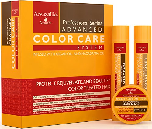 Advanced Color Care Sulfate Free Shampoo and Conditioner Set for Color Treated Hair with Argan Oil and Macadamia Oil By Arvazallia - Shampoo, Conditioner, and Deep Conditioner Hair Mask