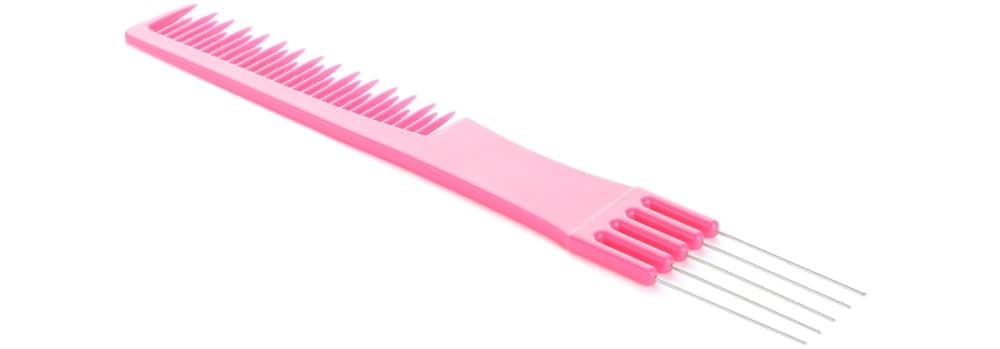 A look at a pink plastic pin-tail comb.