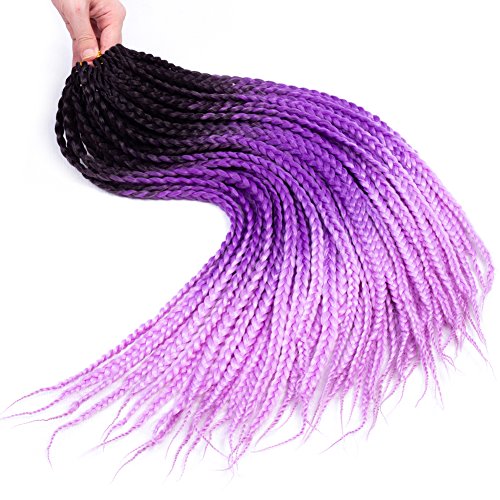 Box Braids Crochet Hair Extensions 100g/pcs Kanekalon Three Tone Ombre Braiding Hair Synthetic Crochet Box Braids (24 inch 3 pcs, 1b/purple/pink)