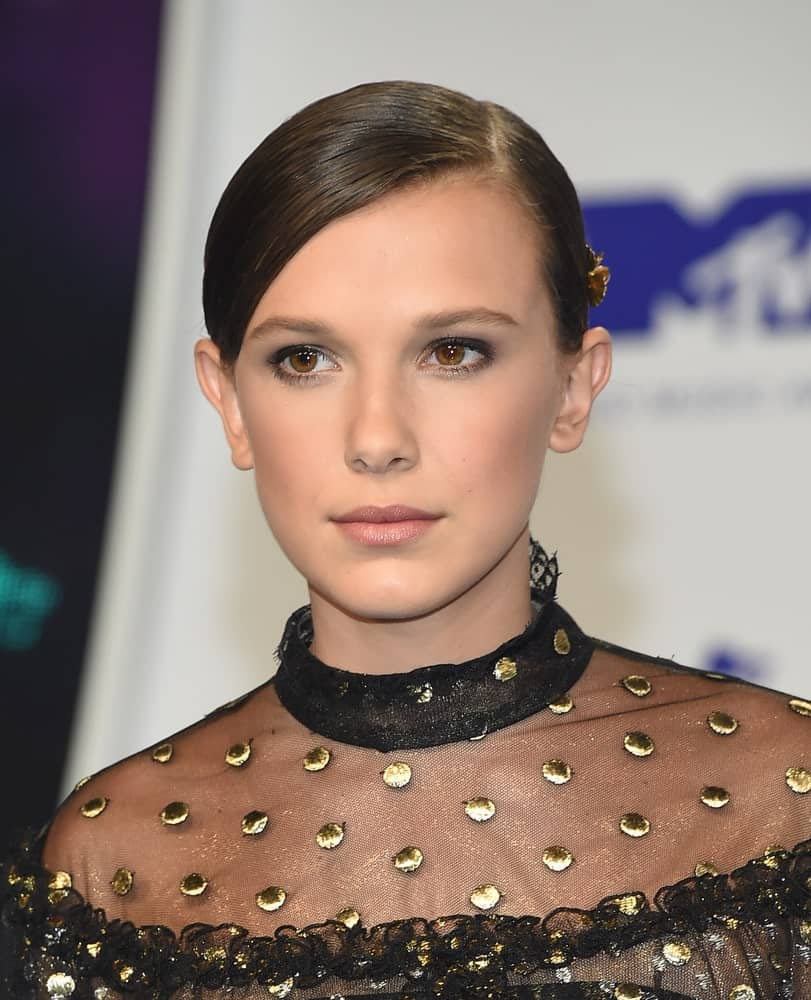 Millie Bobby Brown arrives for the MTV Video Music Awards 2017 on August 27, 2017 in Inglewood, CA.