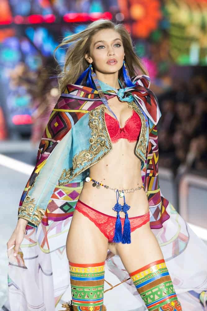 Gigi Hadid walked the runway at the Victoria's Secret Fashion Show on November 30, 2016 in Paris, France. She was dressed in a colorful outfit with her long layered hair tousled to perfection.