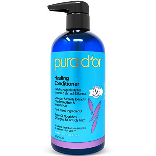 PURA D'OR Healing Conditioner for Dry, Damaged, Frizzy Hair, with Lavender and Vanilla, Argan Oil and Natural Ingredients, Sulfate Free, All Hair Types, Men & Women, 16 Fl Oz (Packaging may vary)