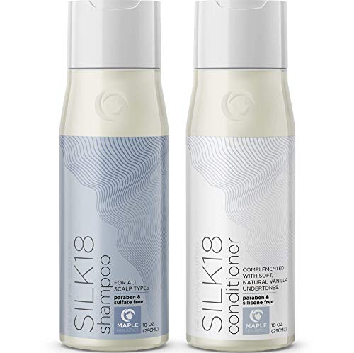 Sulfate Free Shampoo and Conditioner for Dry Damaged Hair - Natural Anti Frizz Curly Hair Care for Men Women Kids - Color Treated Hair - Silk18 Amino Acids Argan Oil and Keratin Restore Hair - 10 oz