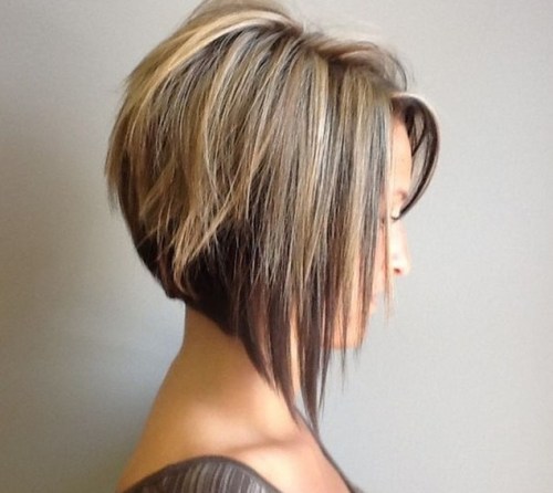 Side view of asymmetrical bob hairstyle