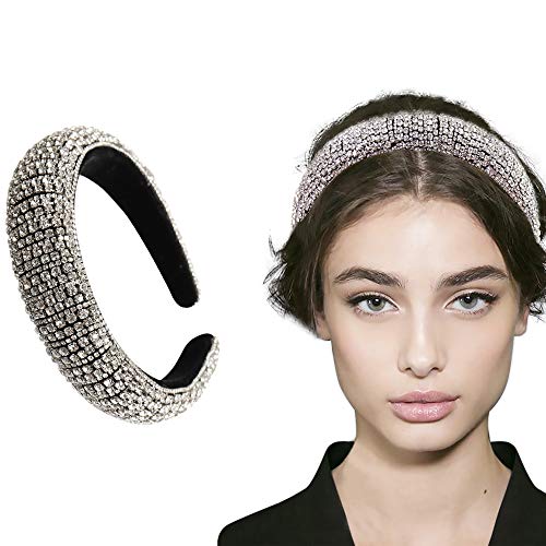 Rhinestone Crystal Diamond Headband for Women Fashionable Handmade Wide Hair Hoops Beaded Bling HairBand Hair Accessories