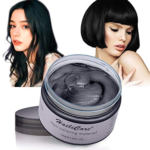 Temporary Hair Color Wax HailiCare 4.23 oz Wash Out Hair Dye Unisex Instant Hair Wax Natural Washable Hair Color for Men Women Kids Party Cosplay Date (Black)