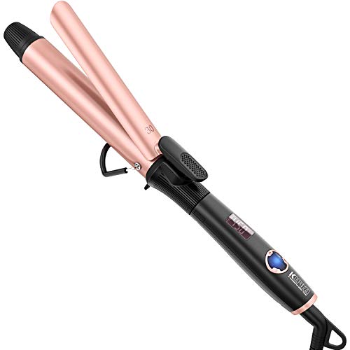 KIPOZI 1.2 Inch Curling Iron with Ceramic Coating Barrel, Hair Curler with Anti-scalding Insulated Tip, Dual Voltage,Include Heat Resistant Glove(Rose Pink)