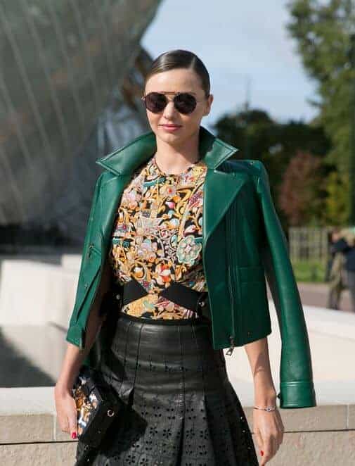 Nothing can beat Miranda Kerr's high fashion get-up matched with a sleek low ponytail during the Louis Vuitton fashion show at the Vuitton Foundation, October 7, 2015.