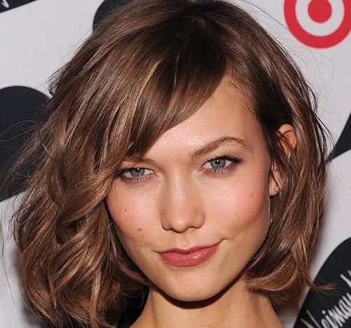 Long Brown Wavy Bob Hairstyle wtih Side Swept Bangs