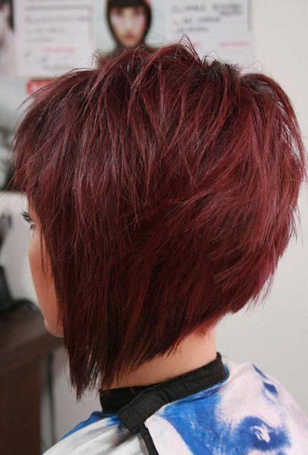 Side View of Layered Red Graduated Bob