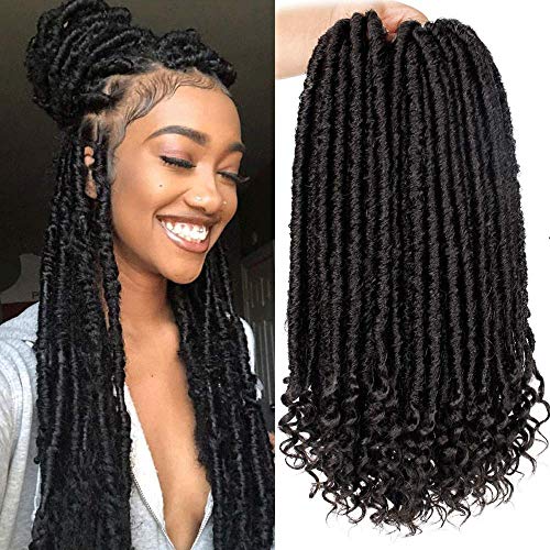 6Packs Goddess Faux Locs Crochet Hair 16 Inch Straight Goddess Locs with Curly Ends Synthetic Crochet Hair Braids for Women(1B#)