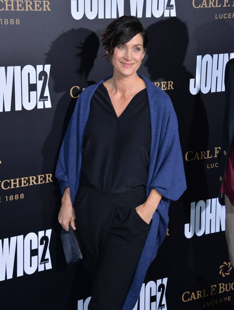 Actress Carrie-Ann Moss at the premiere of "John Wick Chapter Two" at the Arclight Theatre, Hollywood.