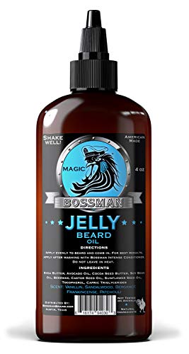 Bossman Beard Oil (4oz) â€“ Beard Softener, Bigger Bottle, Thicker Growth, All Natural, American Made, Non Greasy Jelly Beard Oil (Magic Scent)