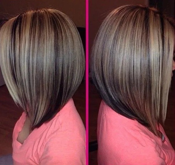 Angled straight bob hairstyle for thin hair