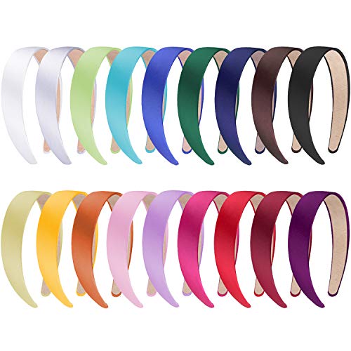 SIQUK 18 Pieces Satin Headbands 1 Inch Wide Non-slip Headband Colorful DIY Headbands for Women and girls, 18 Colors