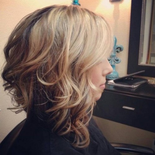 Stacked medium curly bob hairstyle for thick hair