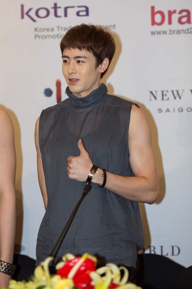 Nickhun of the Korean boyband 2PM poses at the press conference before the Human Culture Equilibrium Concert Korea Festival in Vietnam on March 22, 2014.